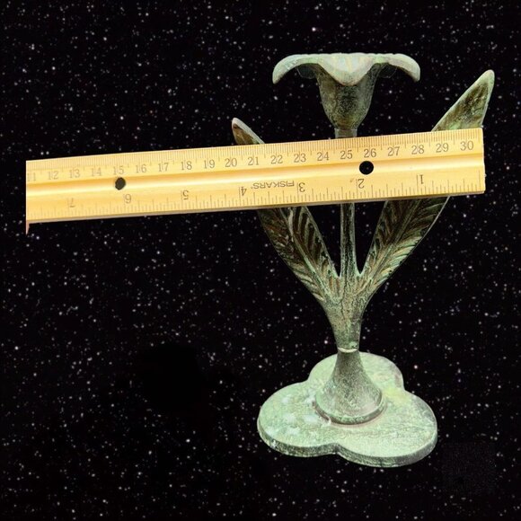 VINTAGE ARCHANA CRAFTS METAL CANDLE HOLDER TAPER TULIPS Set India 8”T 7”W - Picture 5 of 11